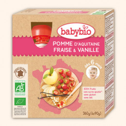Vruchtenmoes - appel-aardbei-vanille - vanaf 12 maanden - pack van 4