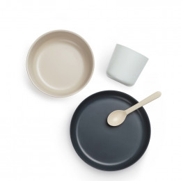 Eetset voor kids in bio-afbreekbare bamboevezels - Grijs / wit / blauw / beige