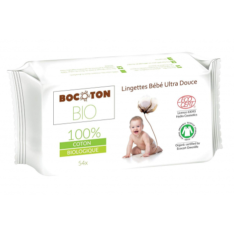 Lingettes bébé uttra douces en coton BIO - 54 unités