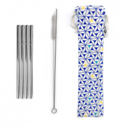 Set de 4 pailles inox Cocktail avec symbole gravé et goupillon