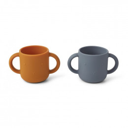Set van 2 Gene siliconen bekers Rabbit blue wave