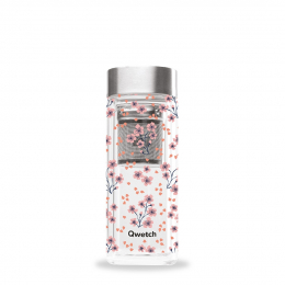 Théière en verre double paroi - Hanami - fleurs rose/corail - 320ml