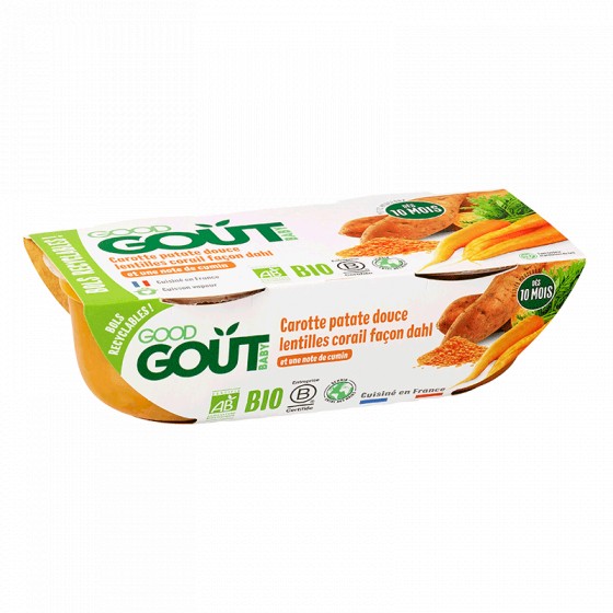 Wortelen, zoete aardappel en oranje linzen 2 x 190g - Vanaf 10 maanden Wortelen, zoete aardappel en oranje linzen 2 x 190g - Vanaf 10 maanden