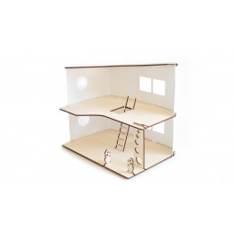 Poppenhuis van hout en Priplak wit (29X40X38)
