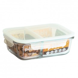 Glazen voedseldoos met 2 compartimenten en deksel - 1450 ml