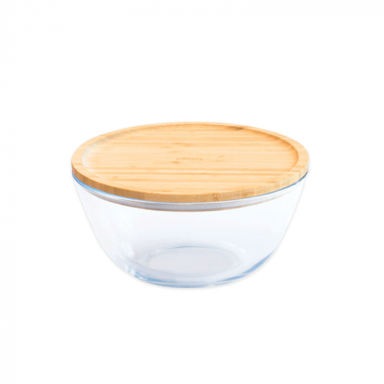 Ronde glazen mengkom met bamboe deksel - 2,6 l