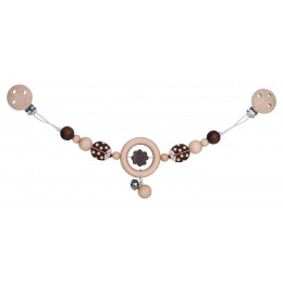 Rammelaar naturel hout voor kinderwagen met Lieveheersbeestje L 40 cm met klem Vanaf 3 maanden
